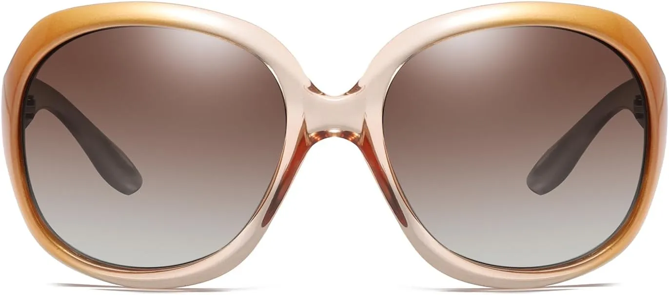 Womens Polarized Sunglasses Trendy Large Round Anti Glare Driving Sun Glasses Ladies Cute Big Frame Shades