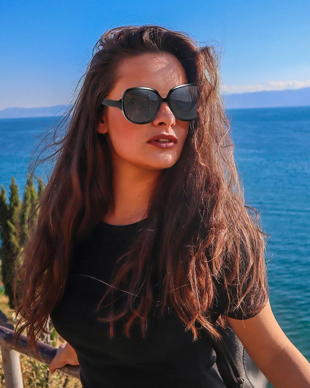 Womens Polarized Sunglasses Trendy Large Round Anti Glare Driving Sun Glasses Ladies Cute Big Frame Shades
