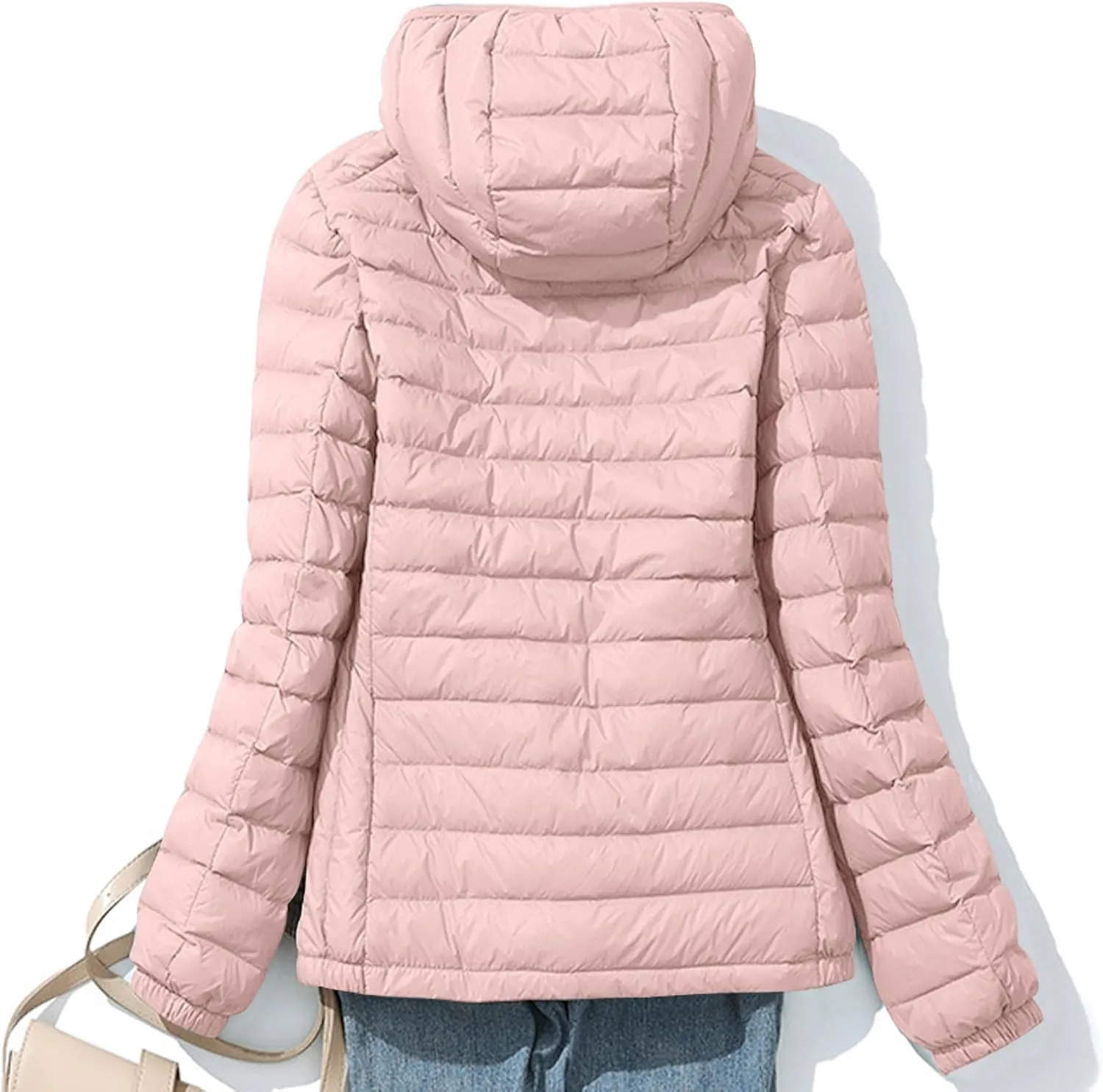 Women's Removable Hooded Down Jackets Plus Size Lightweight Packable Puffer Jackets Trendy Hooded Coat Outwear