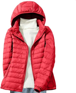 Women's Removable Hooded Down Jackets Plus Size Lightweight Packable Puffer Jackets Trendy Hooded Coat Outwear