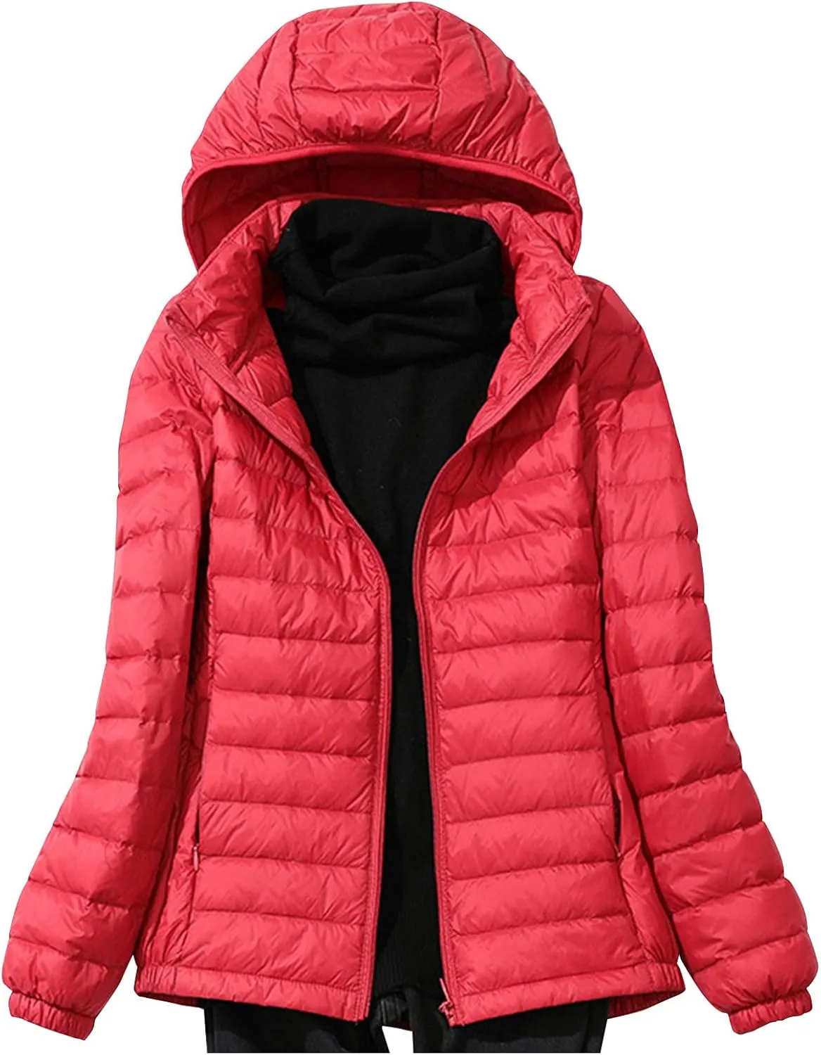 Women's Removable Hooded Down Jackets Plus Size Lightweight Packable Puffer Jackets Trendy Hooded Coat Outwear