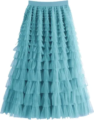 Women's Skirts for Summer Trendy High Elastic Waist Loose Pleated Ruffles Casual Vacation Fashionable Long Skirts