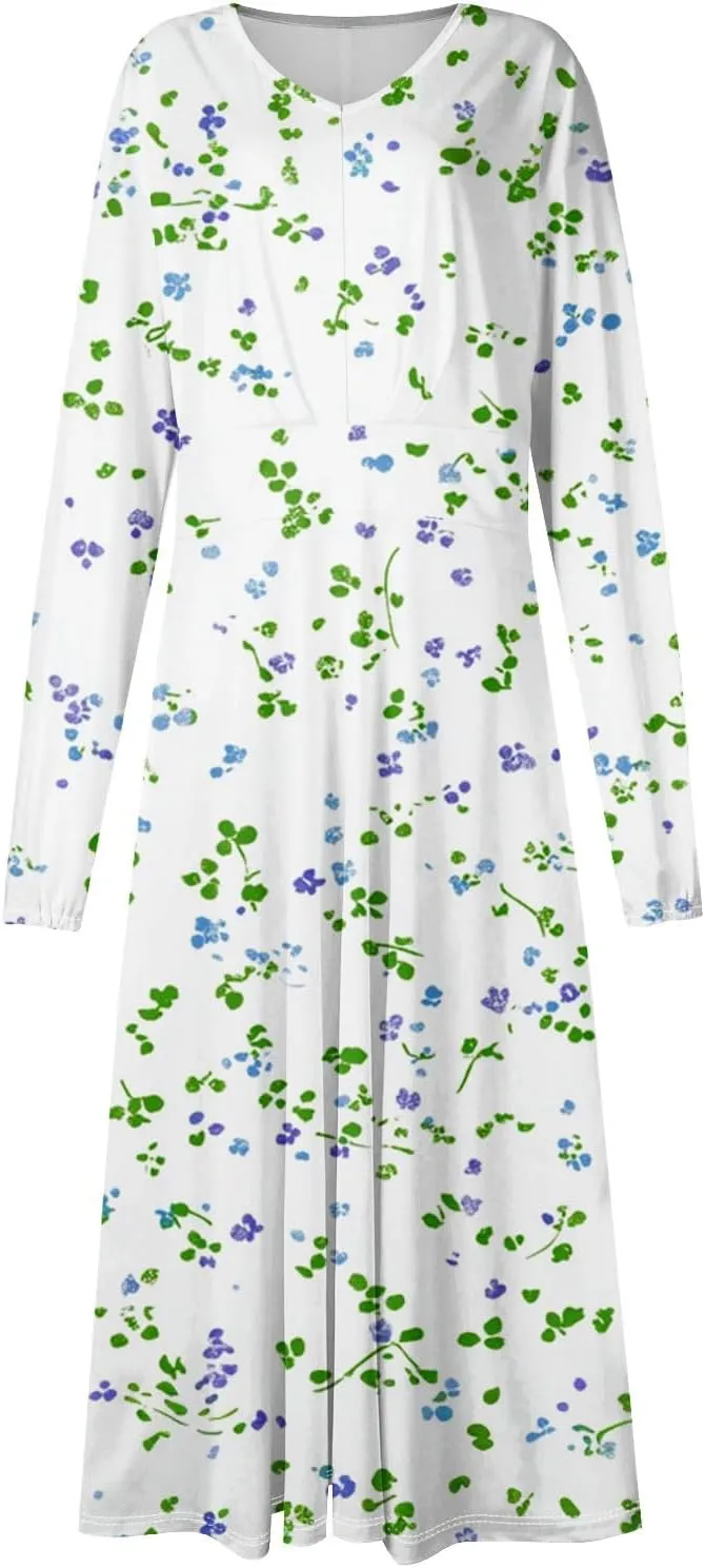 Womens Spring Dresses 2025 Long Sleeve Midi V Neck Boho Ladies Modest Summer Dressy Fashion Dress