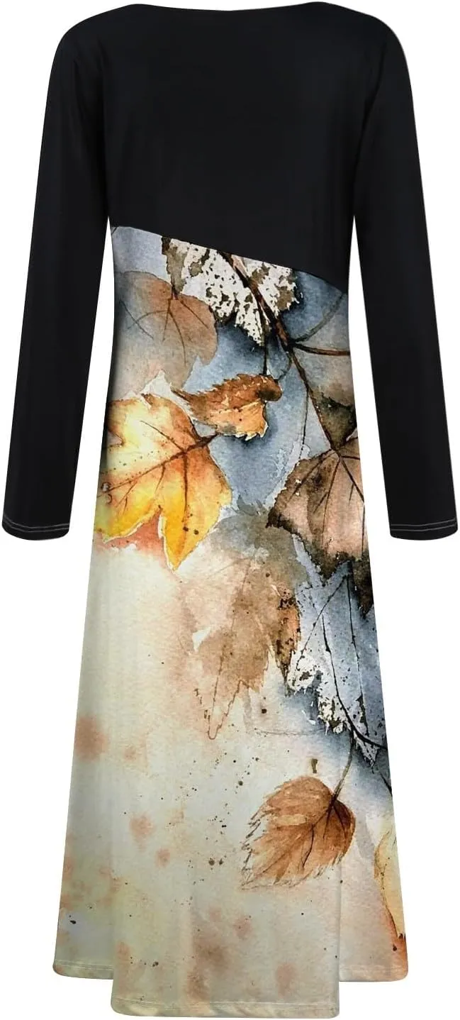 Womens Spring Fashion 2025 Dress Midi V Neck Long Sleeve Tea Length Boho Summer Trendy Western Curvy Dress