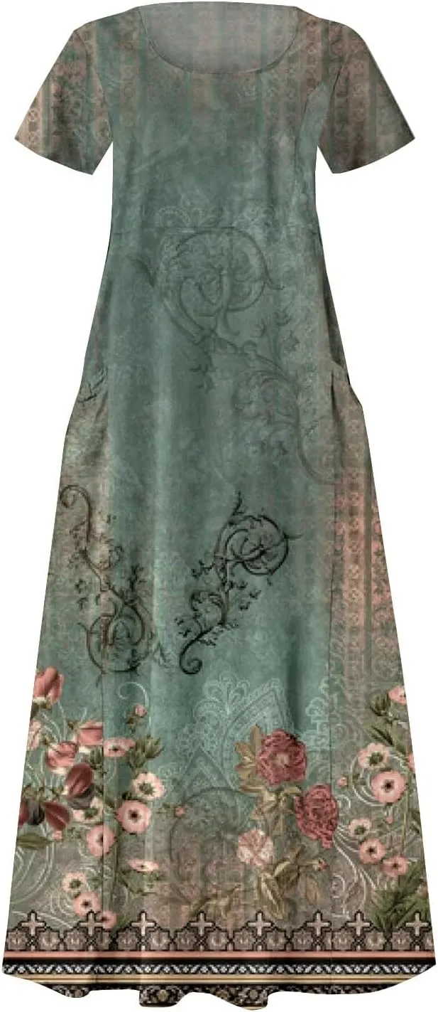 Women's Summer Casual Dress Color Pocket V Neck Sleeveless Casual Dress Square Neck Floral Midi Dresses 2025