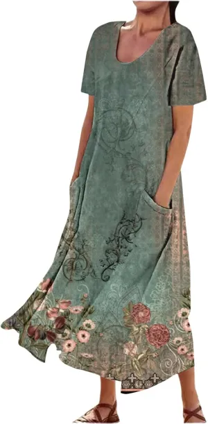 Women's Summer Casual Dress Color Pocket V Neck Sleeveless Casual Dress Square Neck Floral Midi Dresses 2025