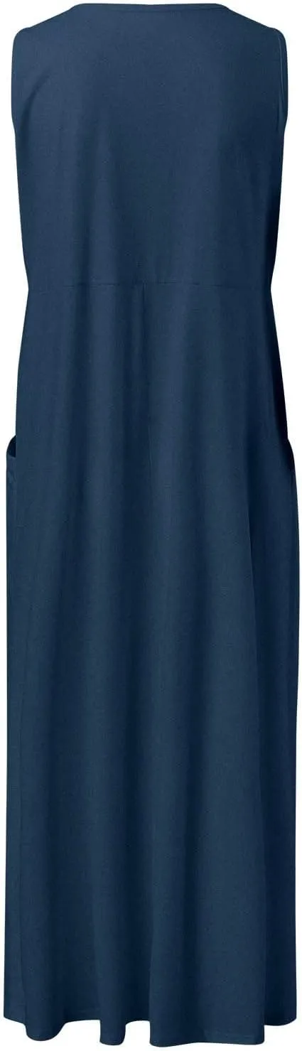 Women's Summer Casual Sleeveless Dress Maxi Tunic Tank Beach Dress Vacation Casual Dresses Sundresses with Pockets