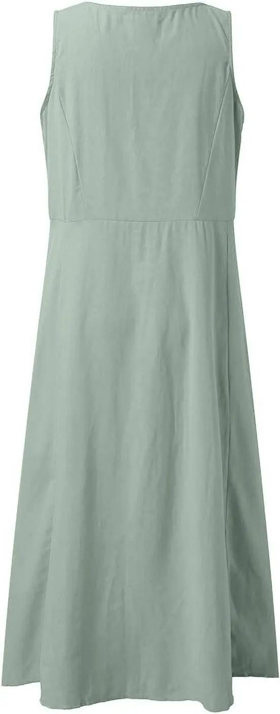 Women's Summer Casual Sleeveless Dress Maxi Tunic Tank Beach Dress Vacation Casual Dresses Sundresses with Pockets