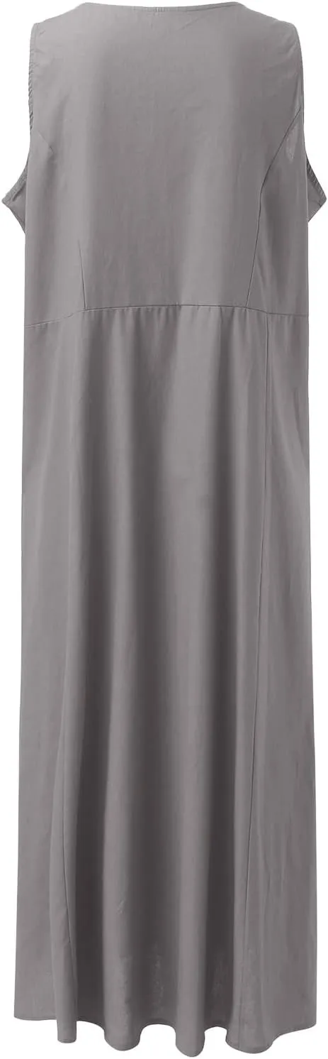 Women's Summer Casual Sleeveless Dress Maxi Tunic Tank Beach Dress Vacation Casual Dresses Sundresses with Pockets