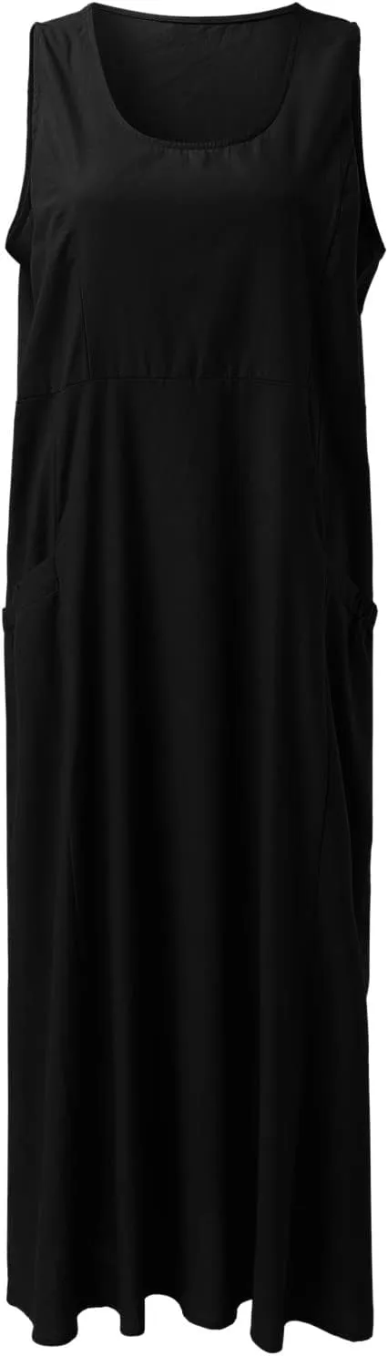Women's Summer Casual Sleeveless Dress Maxi Tunic Tank Beach Dress Vacation Casual Dresses Sundresses with Pockets