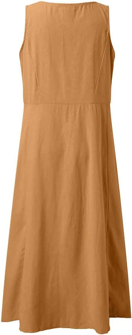Women's Summer Casual Sleeveless Dress Maxi Tunic Tank Beach Dress Vacation Casual Dresses Sundresses with Pockets
