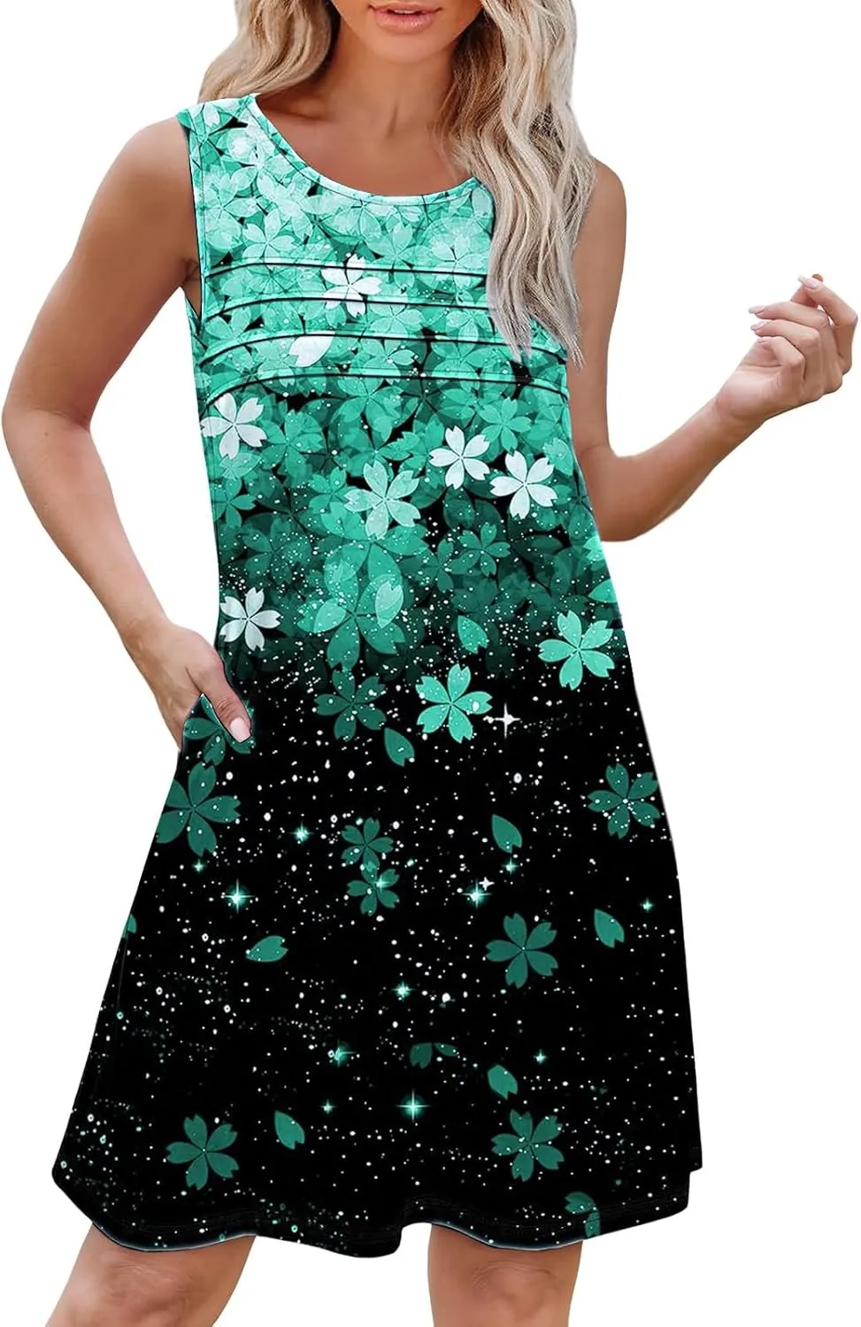 Womens Summer Dresses Casual Womens with Pockets Summer Casual Tank Dress Sleeveless Midi Beach Dress Cotton Gauze