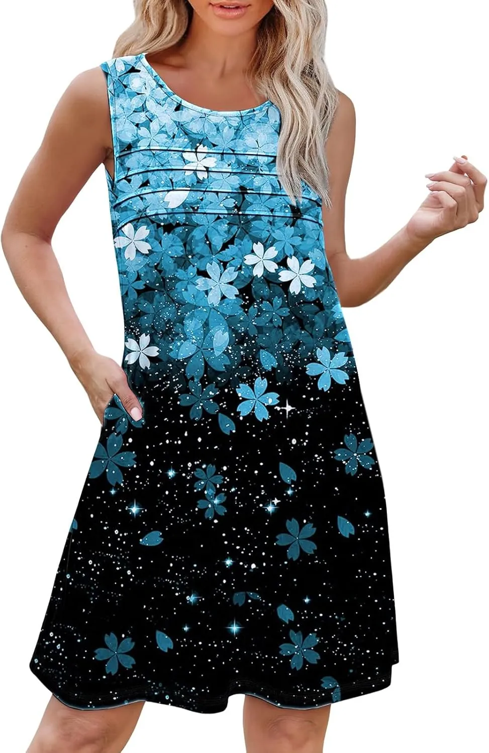 Womens Summer Dresses Casual Womens with Pockets Summer Casual Tank Dress Sleeveless Midi Beach Dress Cotton Gauze