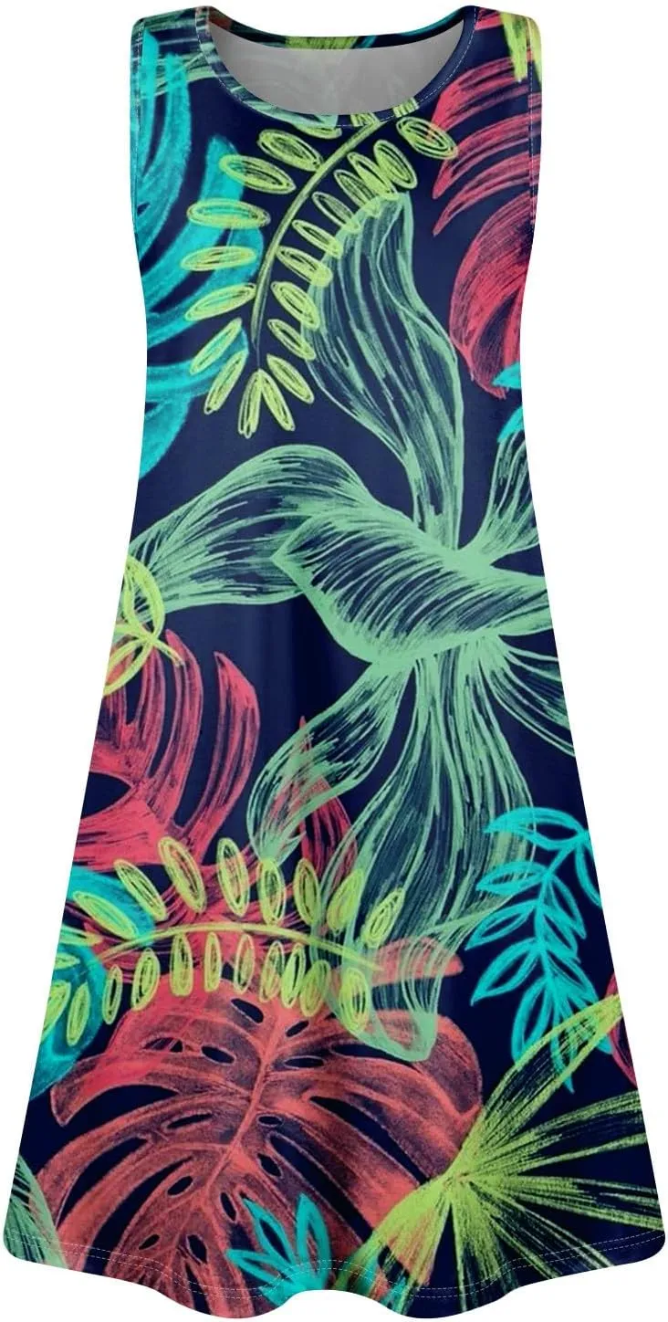 Womens Summer Dresses Sun Dress Short Vacation Dress Sleeveless Tank Dresses Beach Cover Up Vest with Pocket