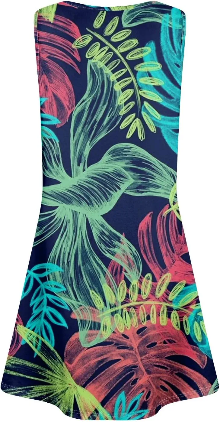 Womens Summer Dresses Sun Dress Short Vacation Dress Sleeveless Tank Dresses Beach Cover Up Vest with Pocket
