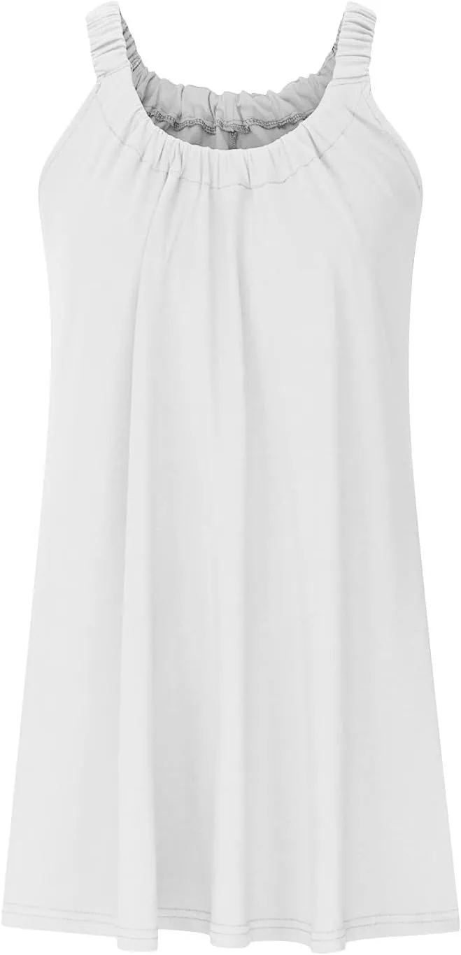 Womens Summer Dresses Vacation 2024 Casual Solid Color Beach Sun Dress Casual Plus Size Crewneck Knee Length Dress