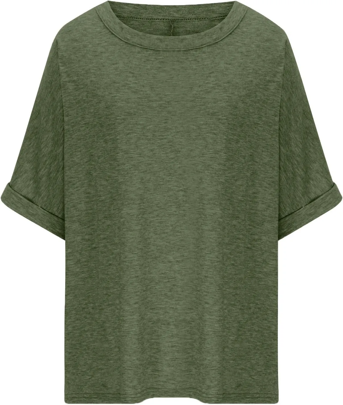 Womens Summer Oversized Tshirts Half Sleeve Crew Neck Tee Tops Fashion Casual Solid Shirt Loose Roll Up Comfy Blouse