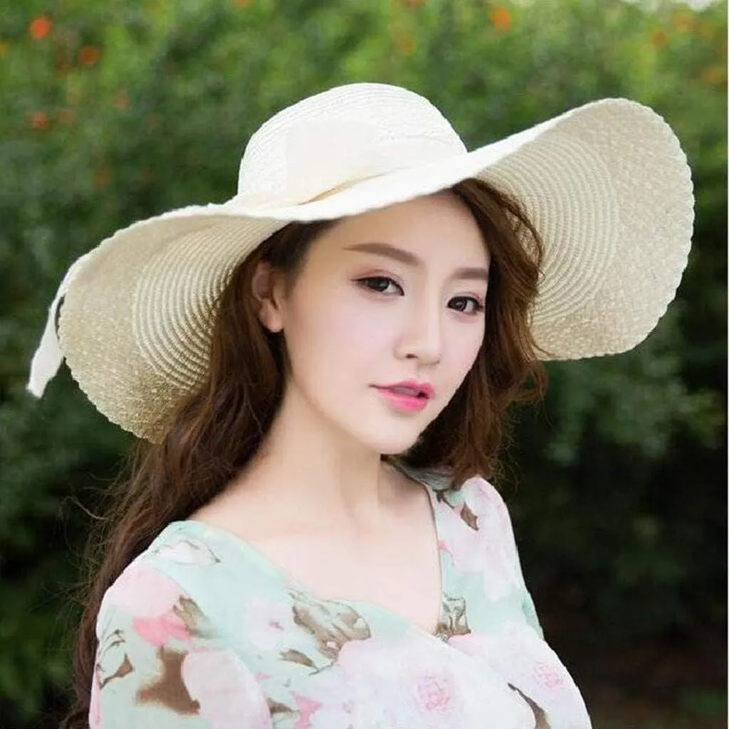 Womens Sun Straw Hat Wide Brim UPF 50 Summer Foldable Roll up Floppy Beach Hats Outdoor Sun Hats for Women