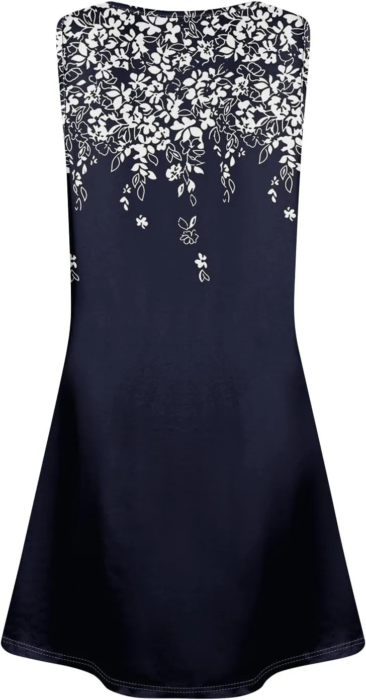 Womens Sundresses Sleeveless Tank Dress Spring Vintage Dress Cover Up Patterned Boho Floral Dresses Summer with Pocket