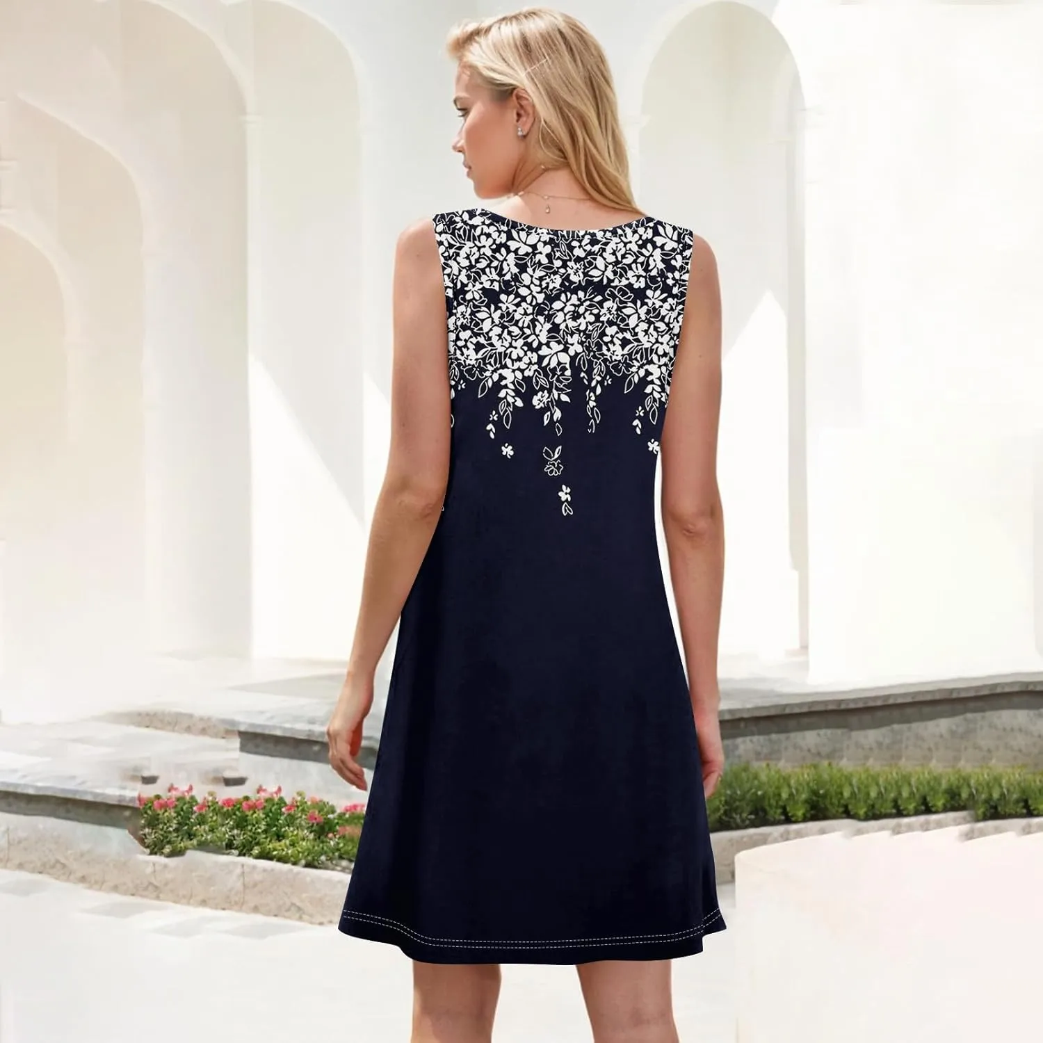 Womens Sundresses Sleeveless Tank Dress Spring Vintage Dress Cover Up Patterned Boho Floral Dresses Summer with Pocket