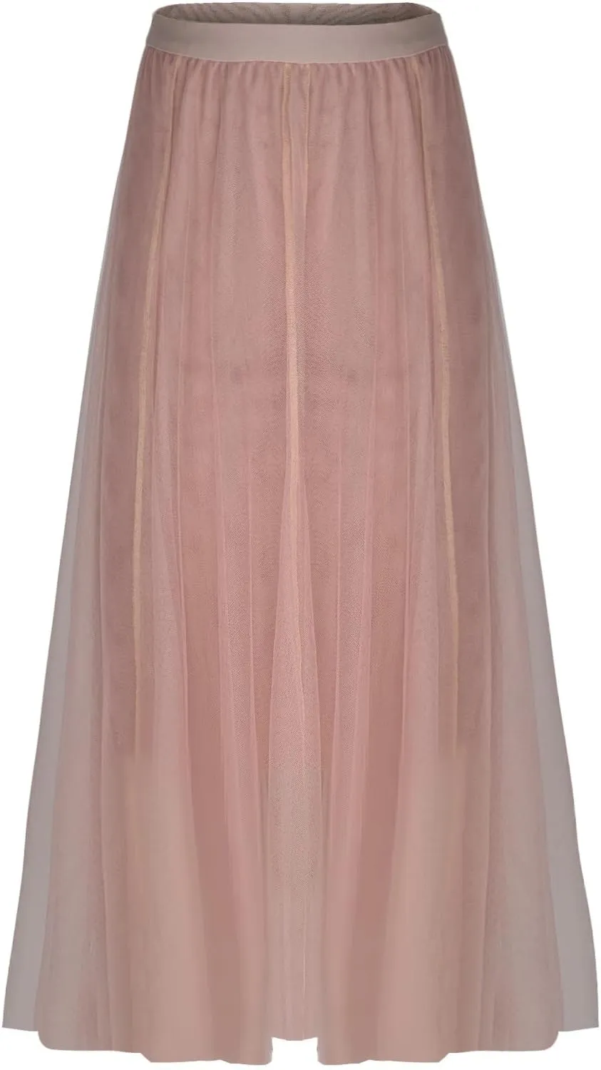 Womens Tulle Skirt Solid Color Elastic High Waist Pleated Mesh Flowy A-Line Skirts Summer Midi Skort