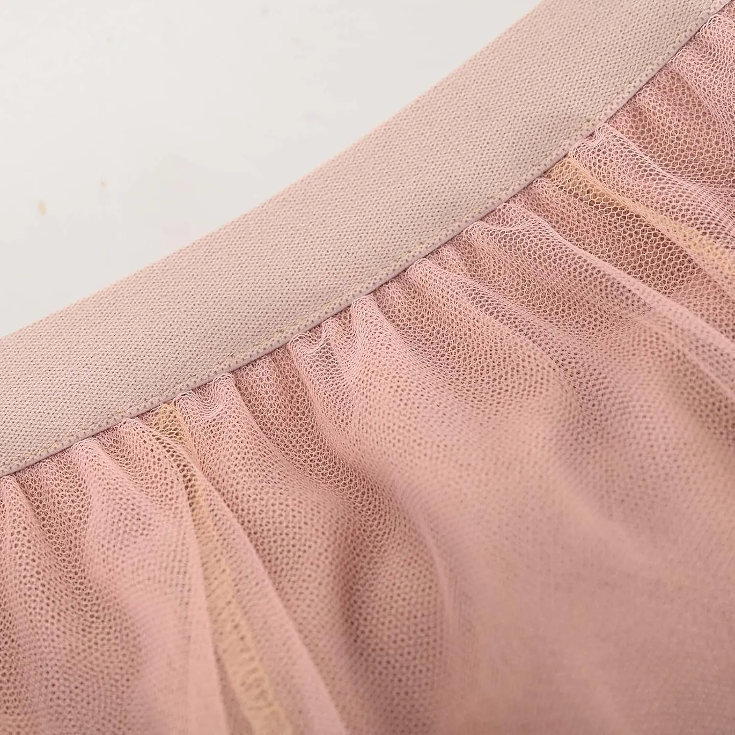 Womens Tulle Skirt Solid Color Elastic High Waist Pleated Mesh Flowy A-Line Skirts Summer Midi Skort