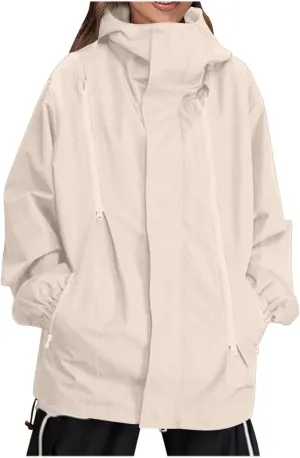 Women's Waterproof Rain Jacket Lightweight Breathable Raincoat Oversize Hooded Hiking Jacket Softshell Windbreaker
