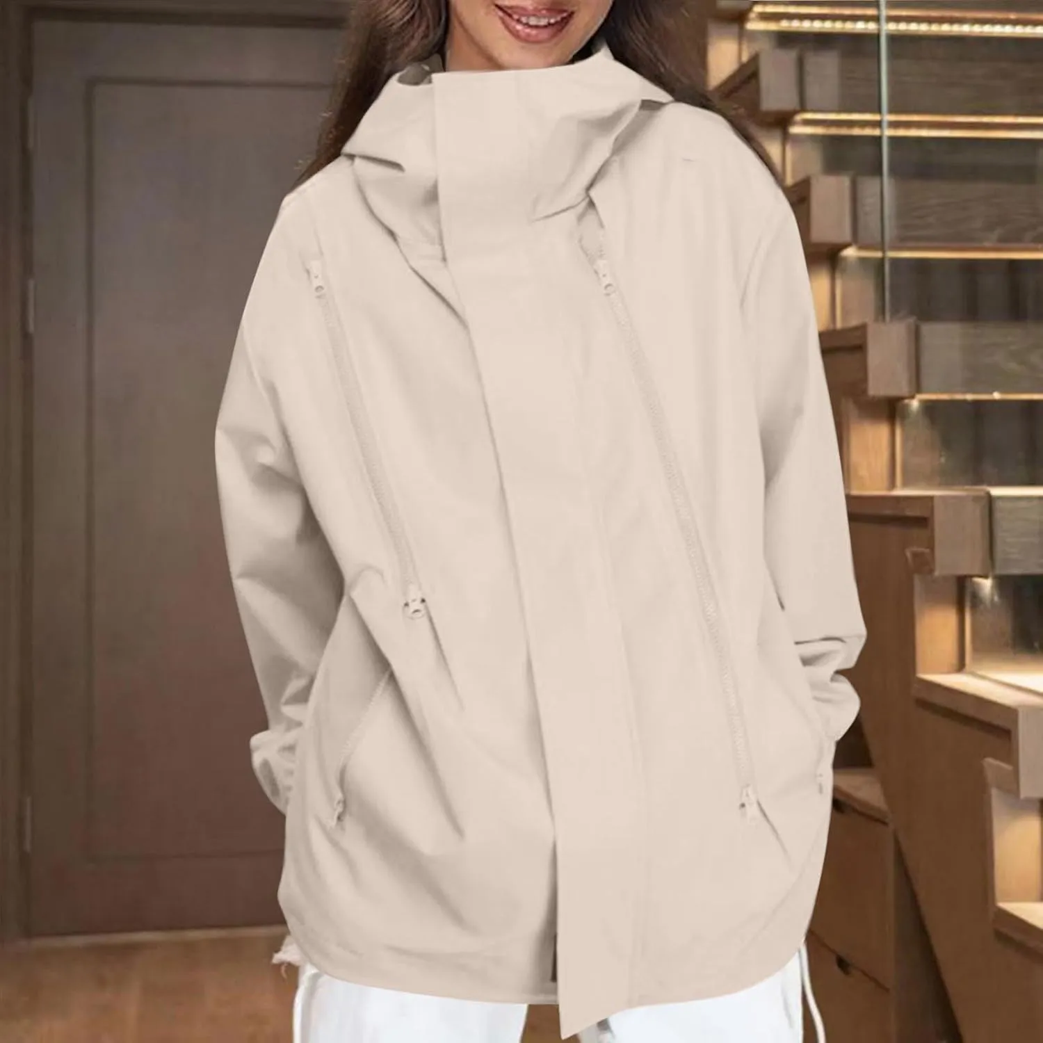 Women's Waterproof Rain Jacket Lightweight Breathable Raincoat Oversize Hooded Hiking Jacket Softshell Windbreaker