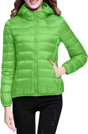Women's Winter Casual Quilted Jackets Hooded Color Block Outerwear Jackets Fall Fashion Open Front Coats