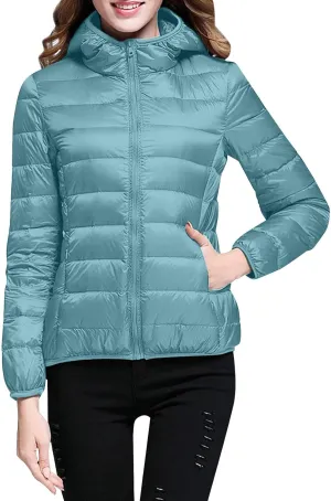 Women's Winter Casual Quilted Jackets Hooded Color Block Outerwear Jackets Fall Fashion Open Front Coats