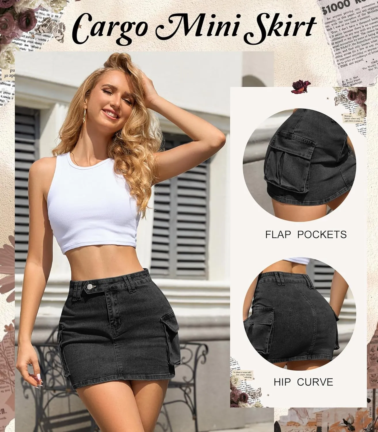 Womens Y2k Denim Mini Skirts Low Waist Cute Skirts Cargo Jean Skirts Dresses with Pockets