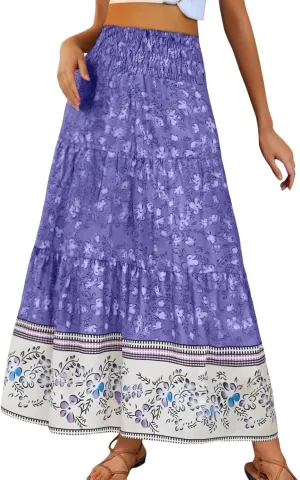 Workout Skirts for Women 2025 Summer Bohemian Floral Skirt High Elastic Waist Renaissance Skirt for Vacation Clothes