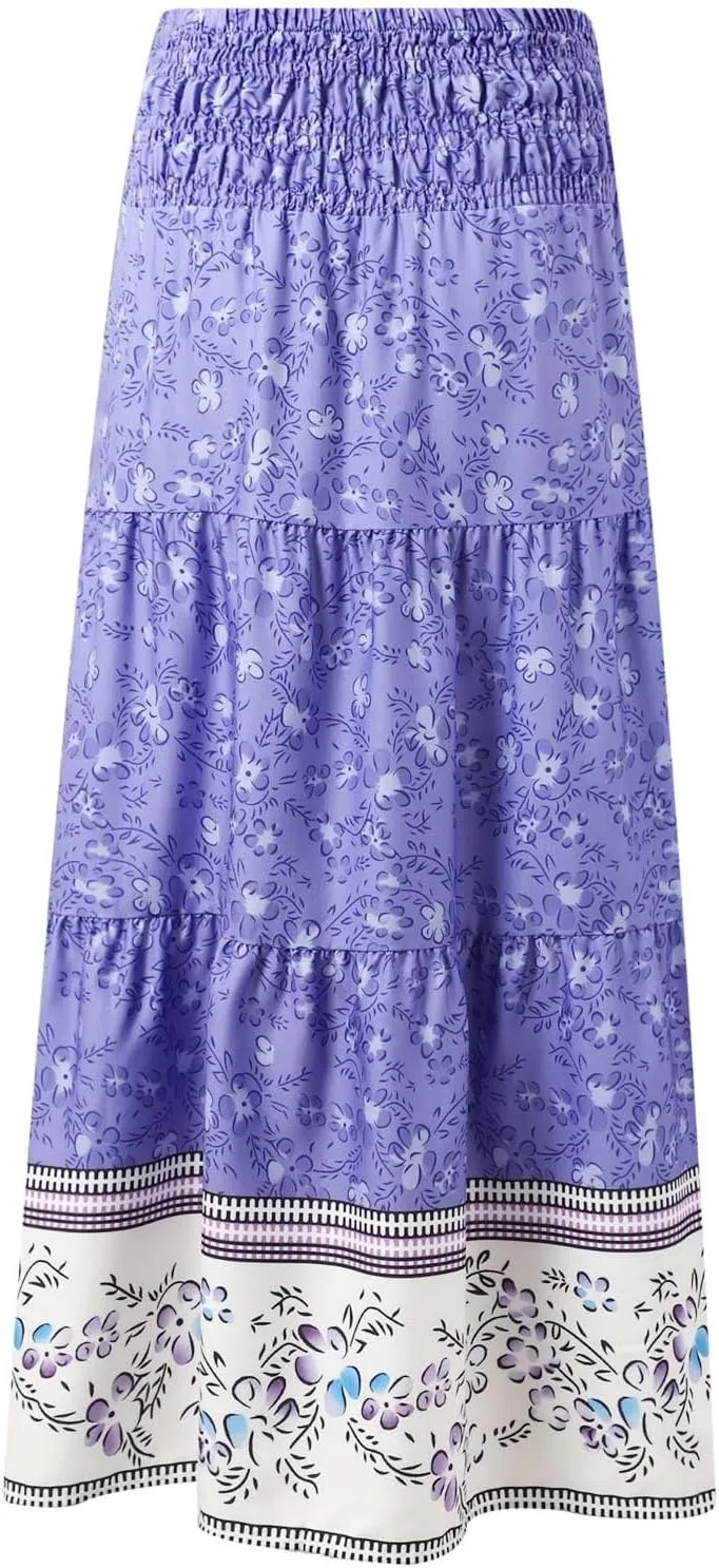 Workout Skirts for Women 2025 Summer Bohemian Floral Skirt High Elastic Waist Renaissance Skirt for Vacation Clothes