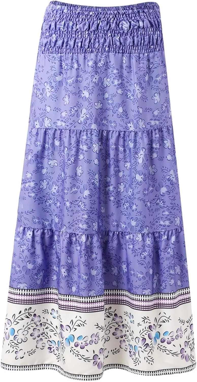 Workout Skirts for Women 2025 Summer Bohemian Floral Skirt High Elastic Waist Renaissance Skirt for Vacation Clothes
