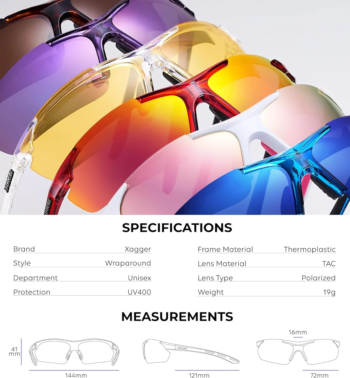 Xagger Polarized Sports Sunglasses for Men Women Wrap Around UV400 Running Baseball Softball Cycling Driving Glasses