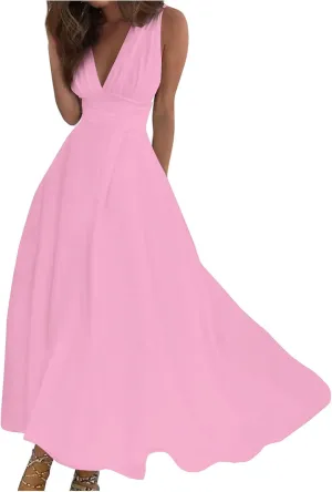 Yesunpxs Women's 2024 Floral Printed Maxi Dress - Sleeveless, V-Neck, Wrap, Midi, All Seasons, Size M, Summery Floral