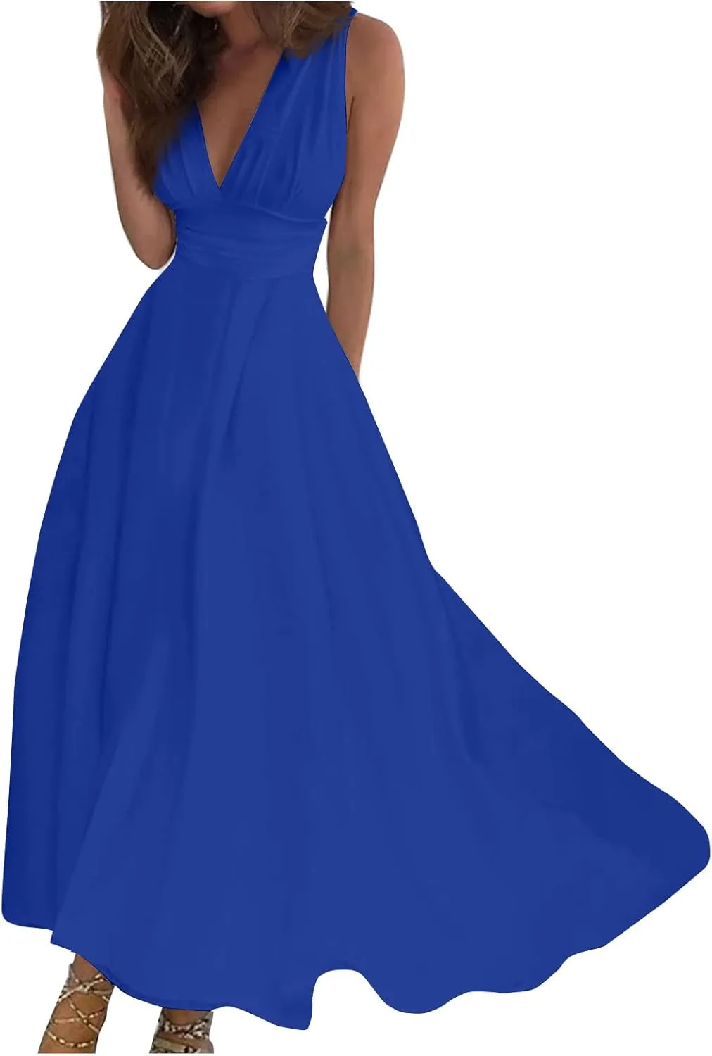 Yesunpxs Women's 2024 Floral Printed Maxi Dress - Sleeveless, V-Neck, Wrap, Midi, All Seasons, Size M, Summery Floral