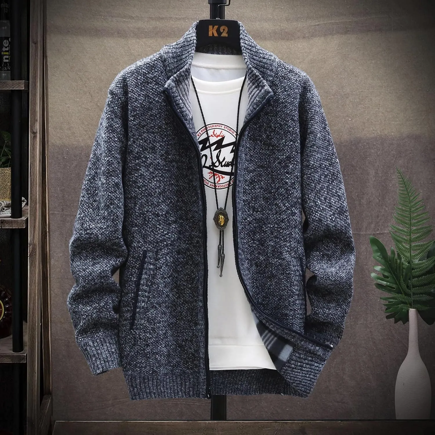 Ymosrh Mens Bomber Jackets Winter Men's Fashion Loose Cardigan Warm Lapel Hooded Jacket Sweater Jackets Lightweight