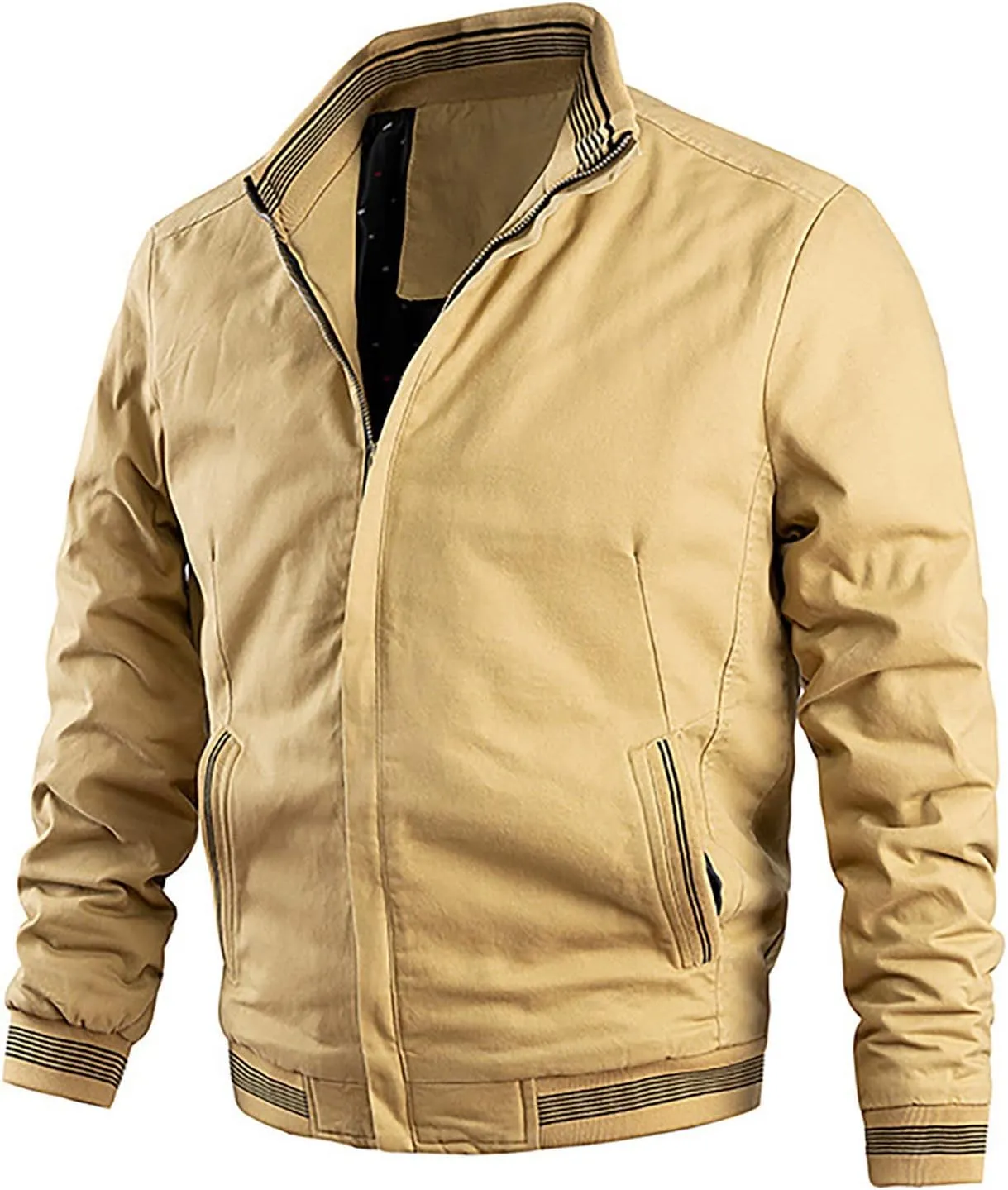 Ymosrh Mens Jackets Casual Spring Fall Thin Bomber Zip Pockets Coat Outwear Jackets Casual Stylish