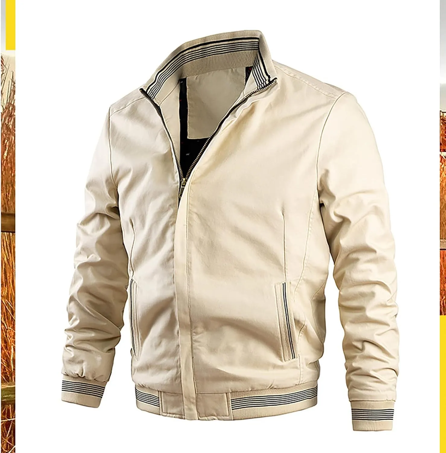 Ymosrh Mens Jackets Casual Spring Fall Thin Bomber Zip Pockets Coat Outwear Jackets Casual Stylish