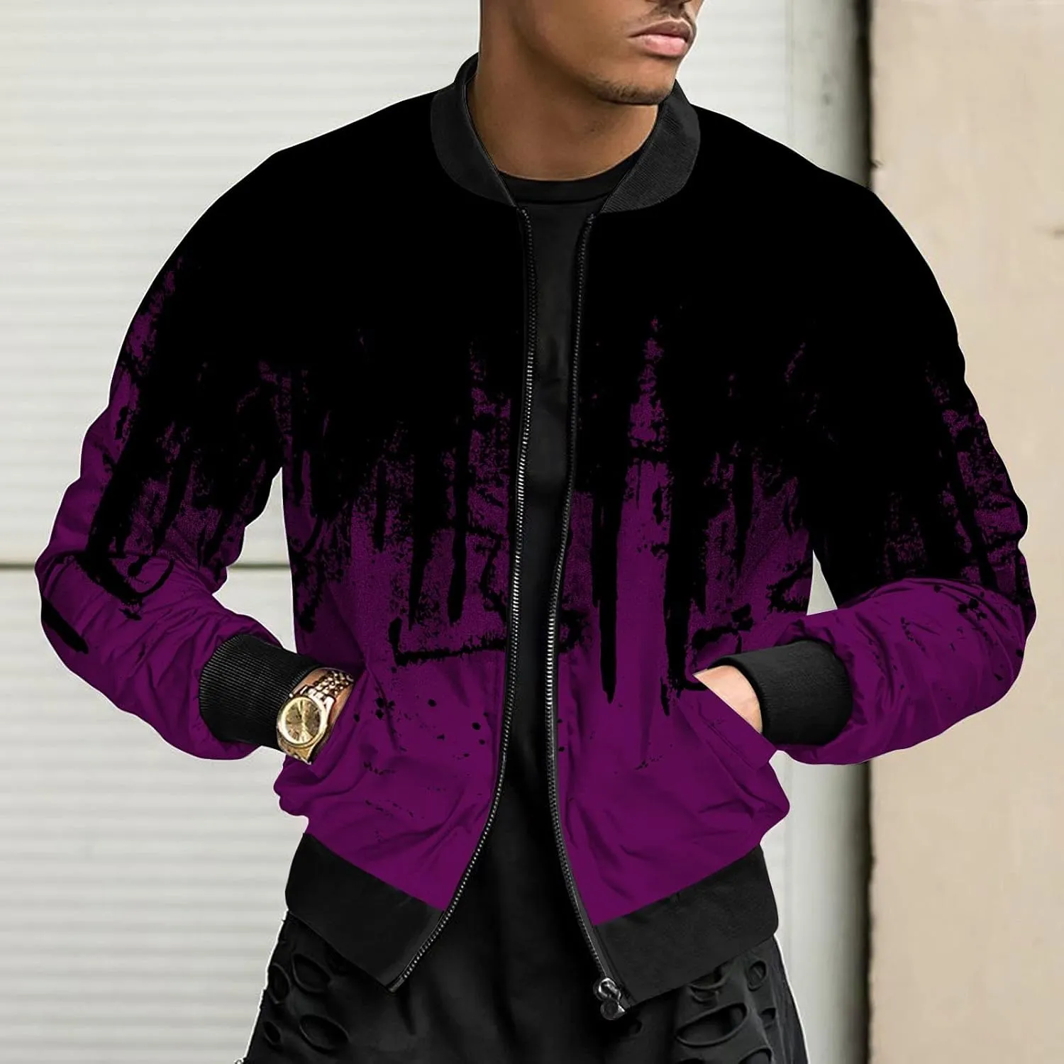 Ymosrh Packable Jacket Mens Autumn and Winter Men's Printed Thin Jackets Casual Versatile Jackets Jacket