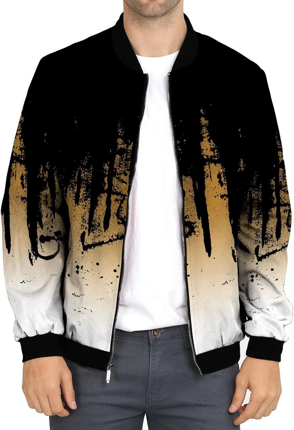 Ymosrh Packable Jacket Mens Autumn and Winter Men's Printed Thin Jackets Casual Versatile Jackets Jacket