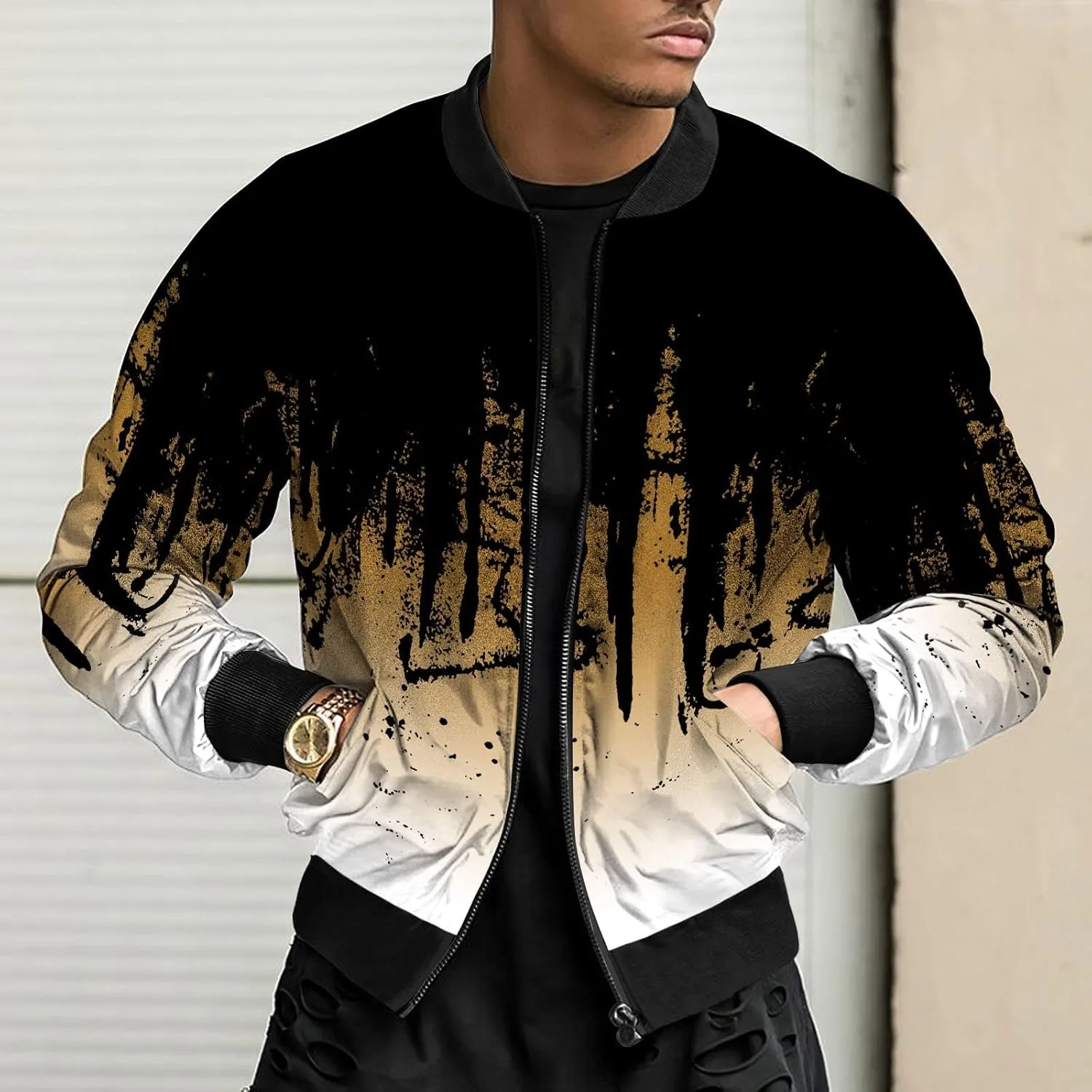 Ymosrh Packable Jacket Mens Autumn and Winter Men's Printed Thin Jackets Casual Versatile Jackets Jacket