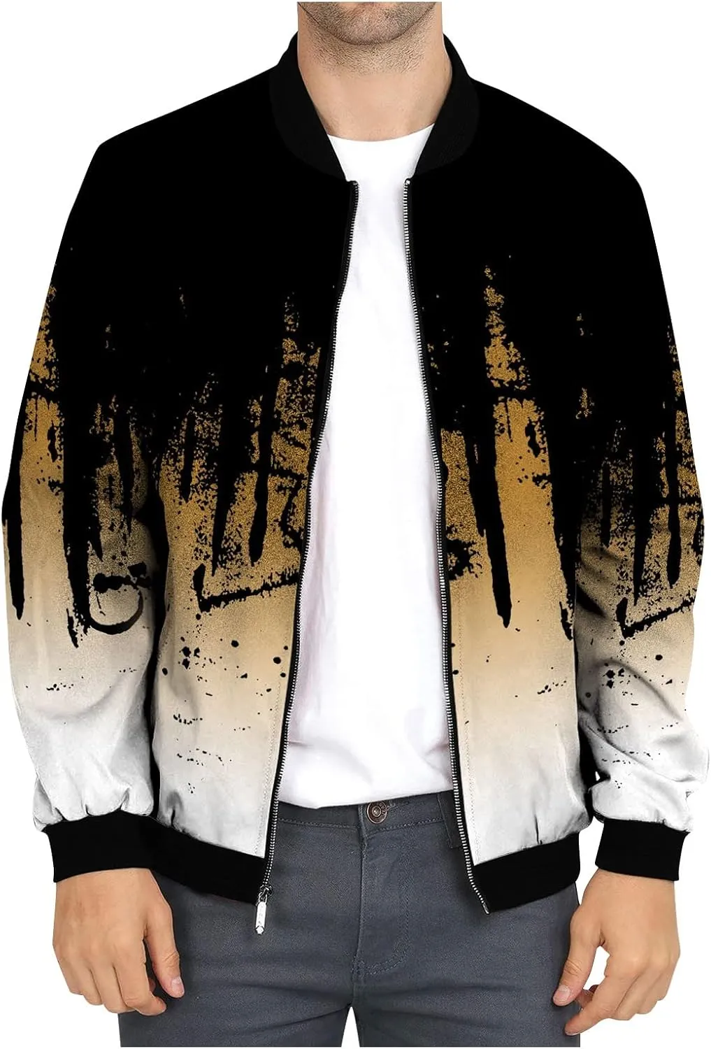 Ymosrh Packable Jacket Mens Autumn and Winter Men's Printed Thin Jackets Casual Versatile Jackets Jacket