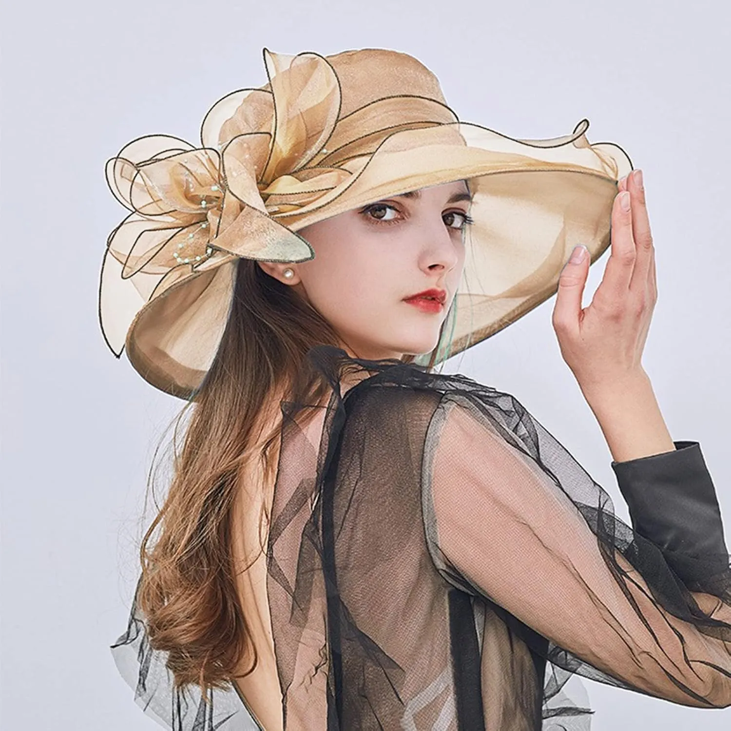 YOLAI Chruch Hats Fascinator Hat for Women Church Tea Party Headband Wedding Hat