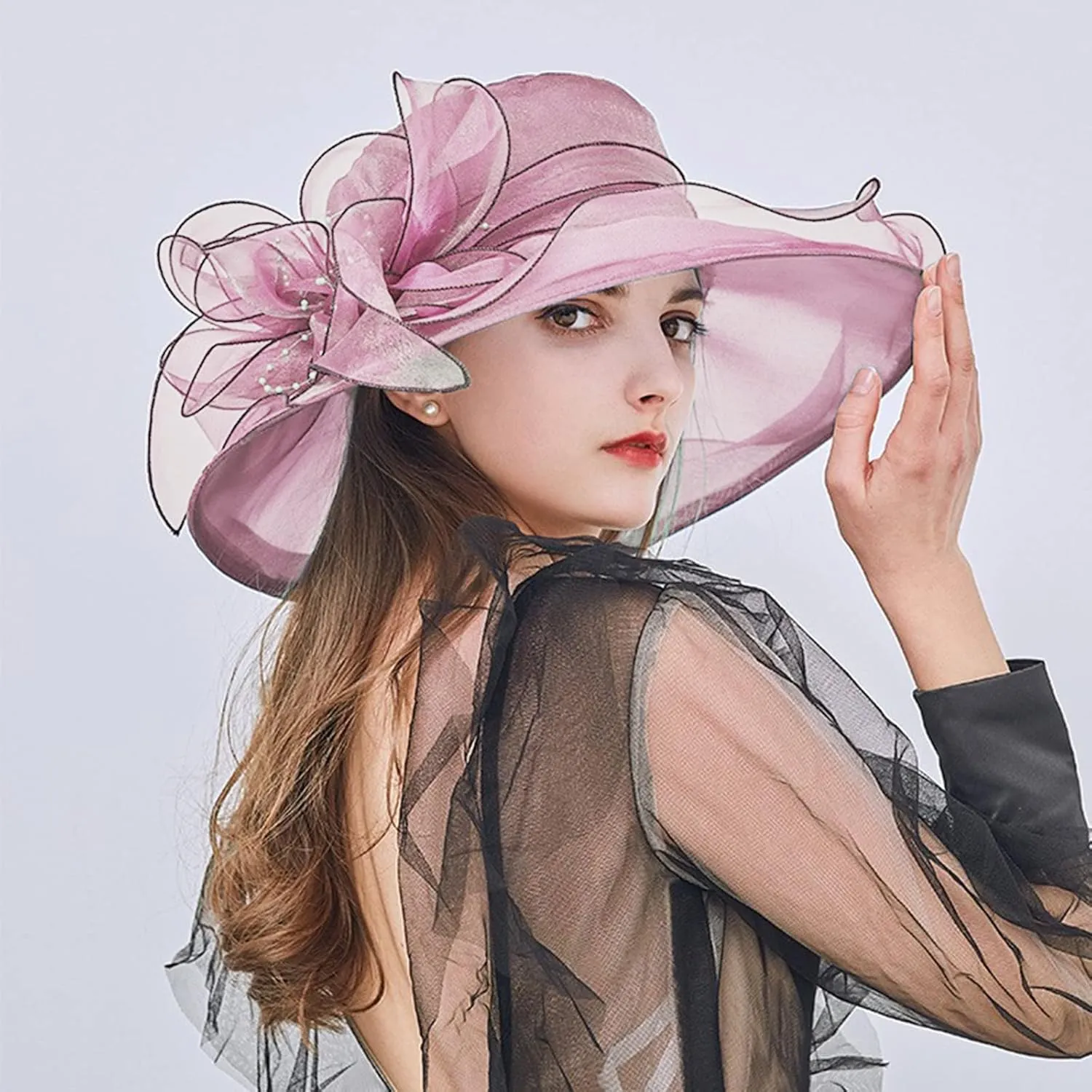 YOLAI Chruch Hats Fascinator Hat for Women Church Tea Party Headband Wedding Hat