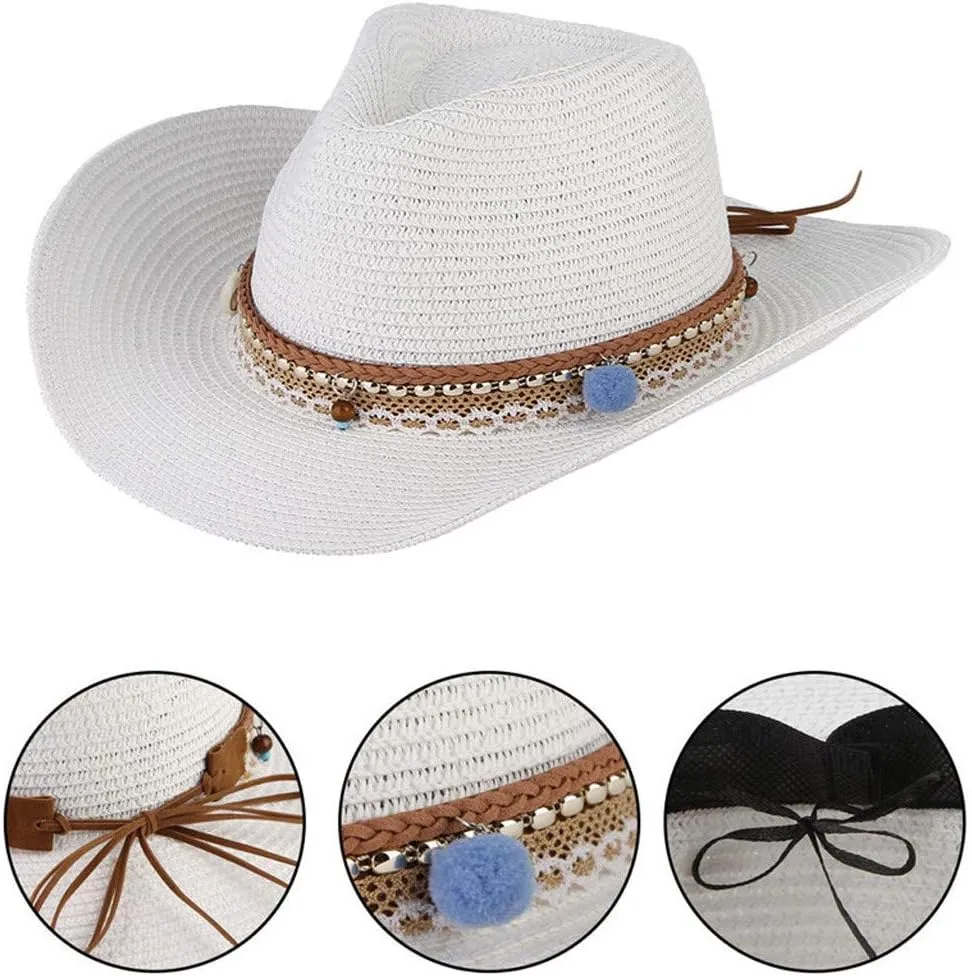 YOLAI Mens Wide Brim Sun Stra𝐰 Hat Roll Up Floppy Packable Fedora Hat Stra𝐰 Cowboy Hat for Music Festival