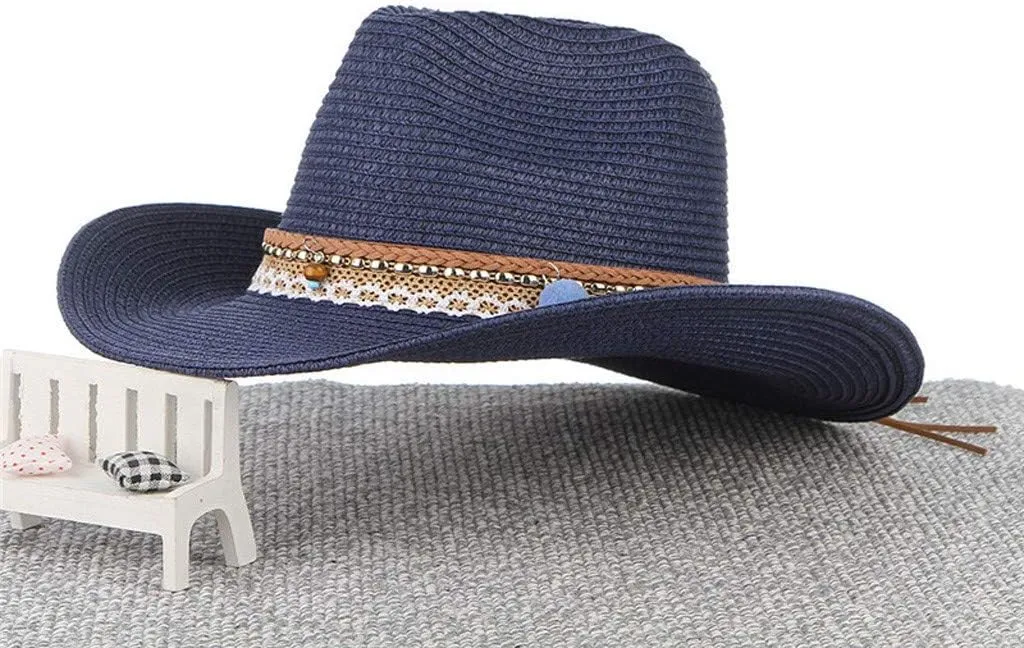 YOLAI Mens Wide Brim Sun Stra𝐰 Hat Roll Up Floppy Packable Fedora Hat Stra𝐰 Cowboy Hat for Music Festival
