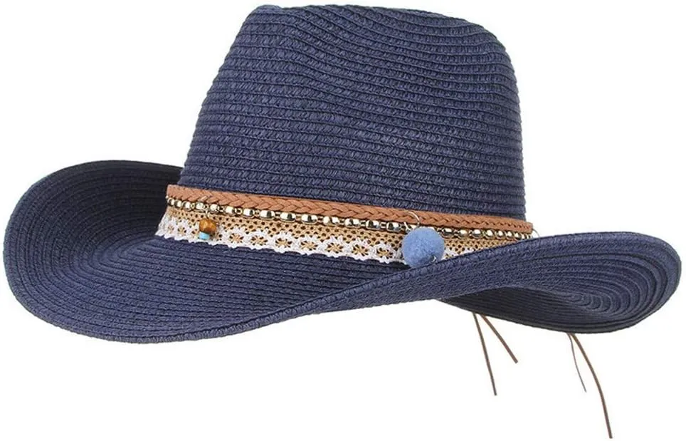 YOLAI Mens Wide Brim Sun Stra𝐰 Hat Roll Up Floppy Packable Fedora Hat Stra𝐰 Cowboy Hat for Music Festival