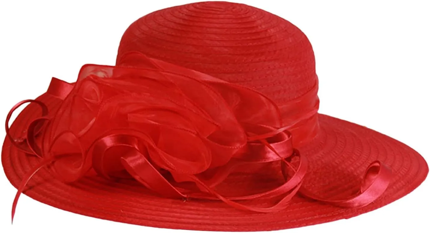 YOLAI Wide Brim Summer Hat for Women Lady Tea Party Fascinators Cap Church Wedding Cap with Flower